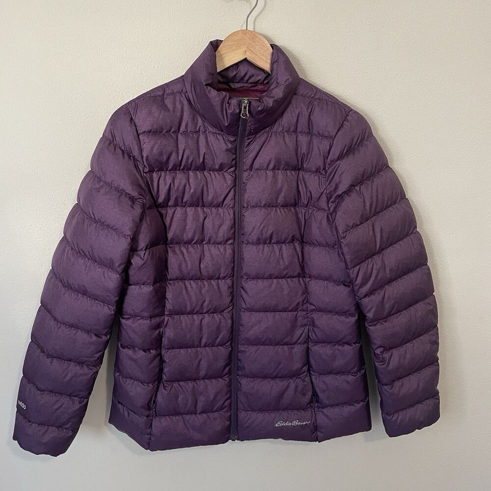 Eddie Bauer EB650 Down Puffer Jacket Womens M Purple Quilted Gorpcore Coat